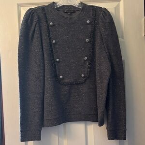 INC International Concepts Black Tweed Double-Breasted Button Pullover